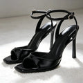 Black Sexy Heels Women Summer Elegant Party Dress Sandals Fashion Square Toe Naked Strap Designer Thin Heels Pumps Zapatos Mujer