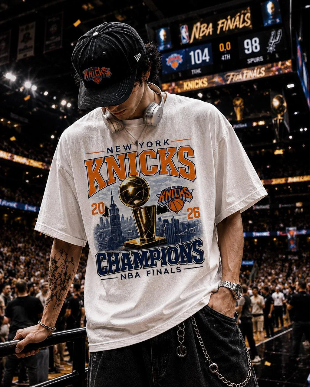 New York Knicks Champions Tee 2026 Finals Trophy City Skyline T-shirt 2026 Summer New Men's Women's Fashion Cotton T-shirt Y2K