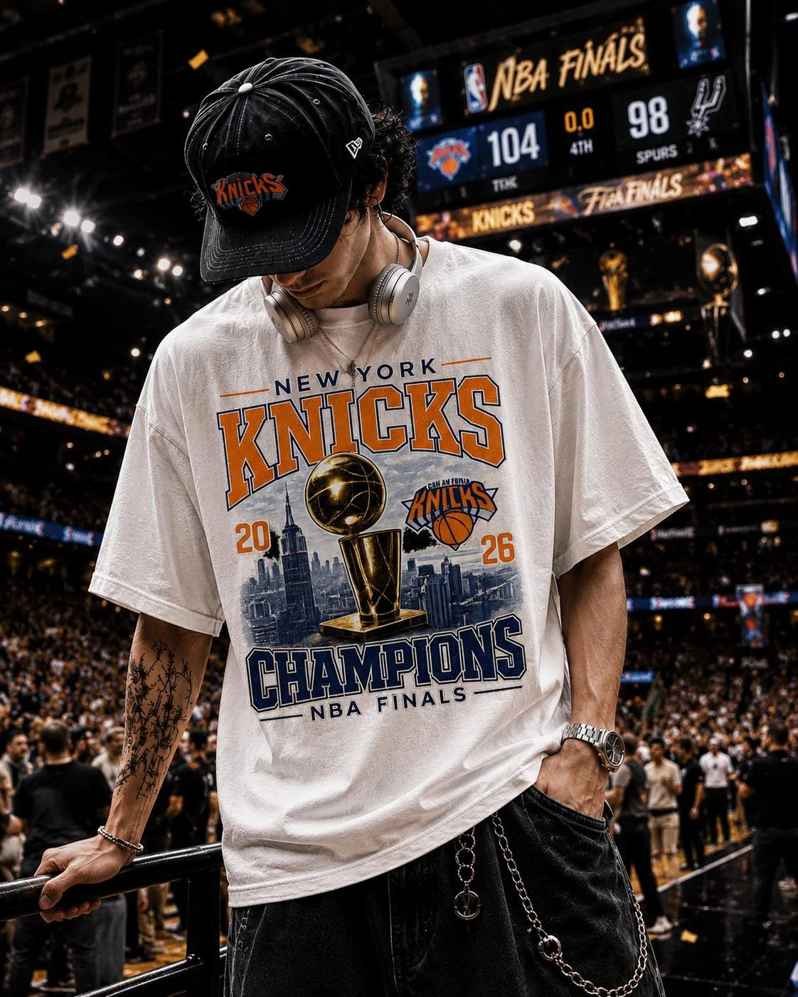 New York Knicks Champions Tee 2026 Finals Trophy City Skyline T-shirt 2026 Summer New Men's Women's Fashion Cotton T-shirt Y2K