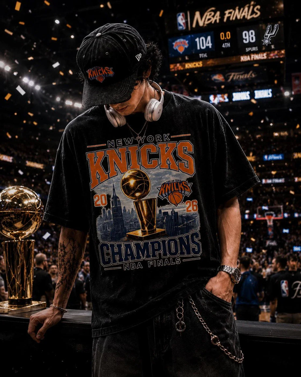 New York Knicks Champions Tee 2026 Finals Trophy City Skyline T-shirt 2026 Summer New Men's Women's Fashion Cotton T-shirt Y2K