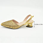 New Fashion Gold Color Shoes and Bags To Match Set Nigeria Party Women's Wedding Bag and Shoe Set Decorated with Rhinestone