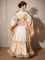 Luxury Satin Feather Bridal Robe | Victorian Style Wedding & Photoshoot Robe