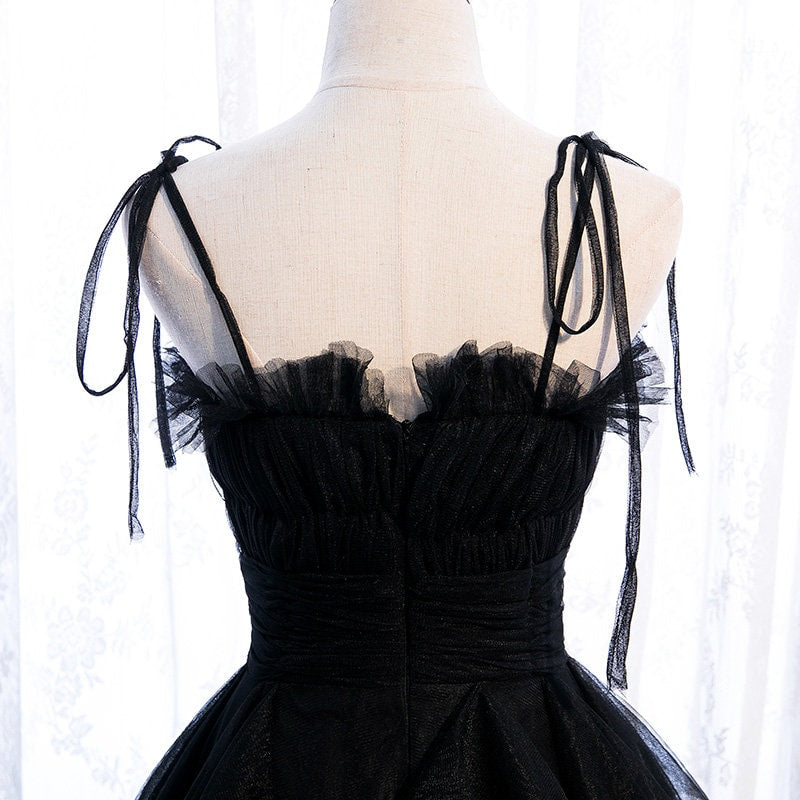 Spaghetti-straps Pleated bodice Ruffle Layered tutu soft tulle prom dress