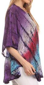 Sakkas Ellesa Ombre Tie Dye Circle Poncho Blouse Shirt Top With Sequin Embroidery
