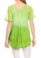 Sakkas Reya Lace Embroidered Cap Sleeve Corset Tie Dye Blouse Top Shirt
