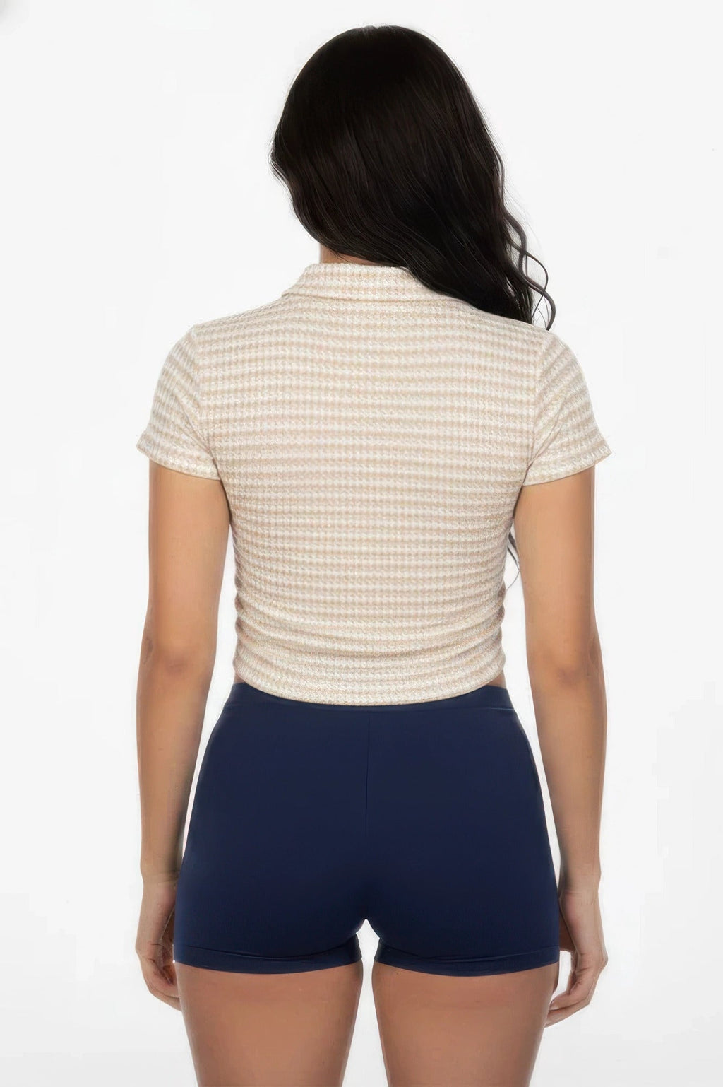 Women's Pineapple Knit Striped Polo Crop Top