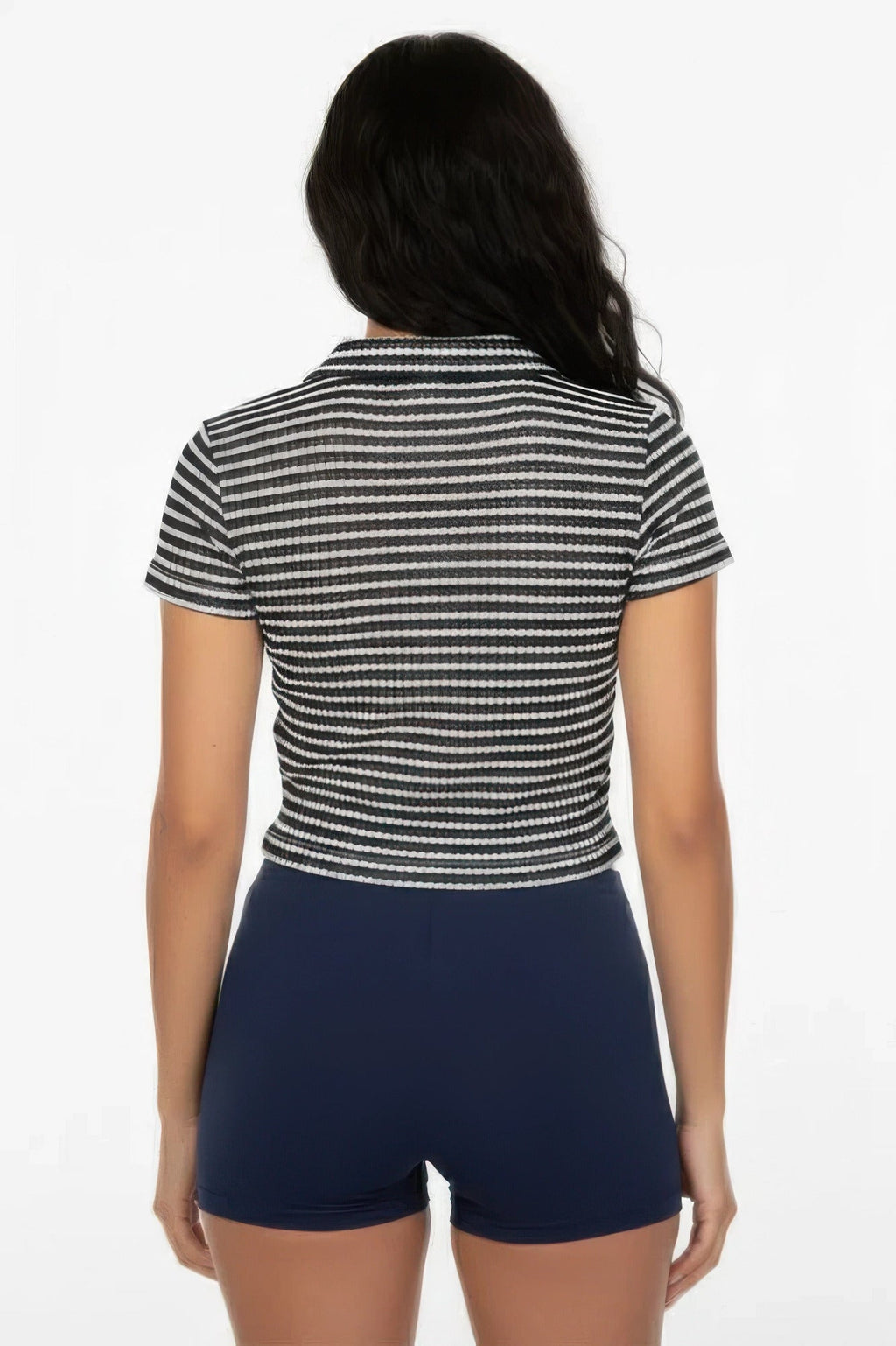 Women's Pineapple Knit Striped Polo Crop Top