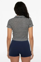 Women's Pineapple Knit Striped Polo Crop Top