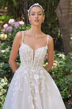 Andrea & Leo WL063 A-Line Wedding Gown Plunging Neckline Floral Straps