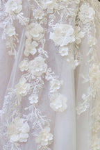 Andrea & Leo WL063 A-Line Wedding Gown Plunging Neckline Floral Straps
