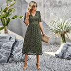 Fashion V-neck Lace Dress Summer Elegant Short Sleeve Long Dresses For Women