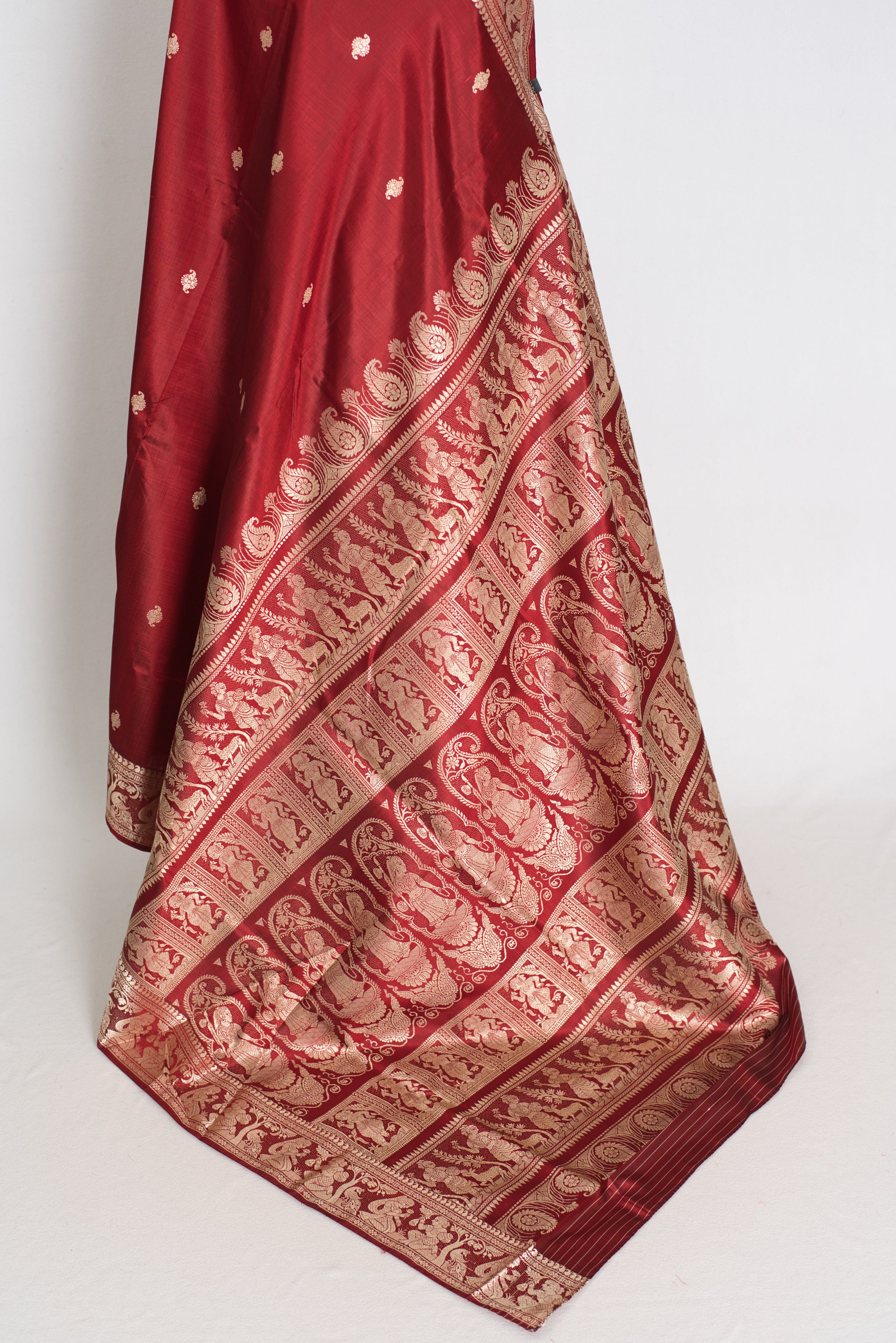 Pritha | Royal Maroon and Cream Handwoven Baluchari Pure Silk Saree