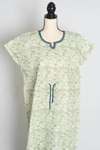 Printed Pure Green Cotton Kaftan Nightwear in Regular Size
