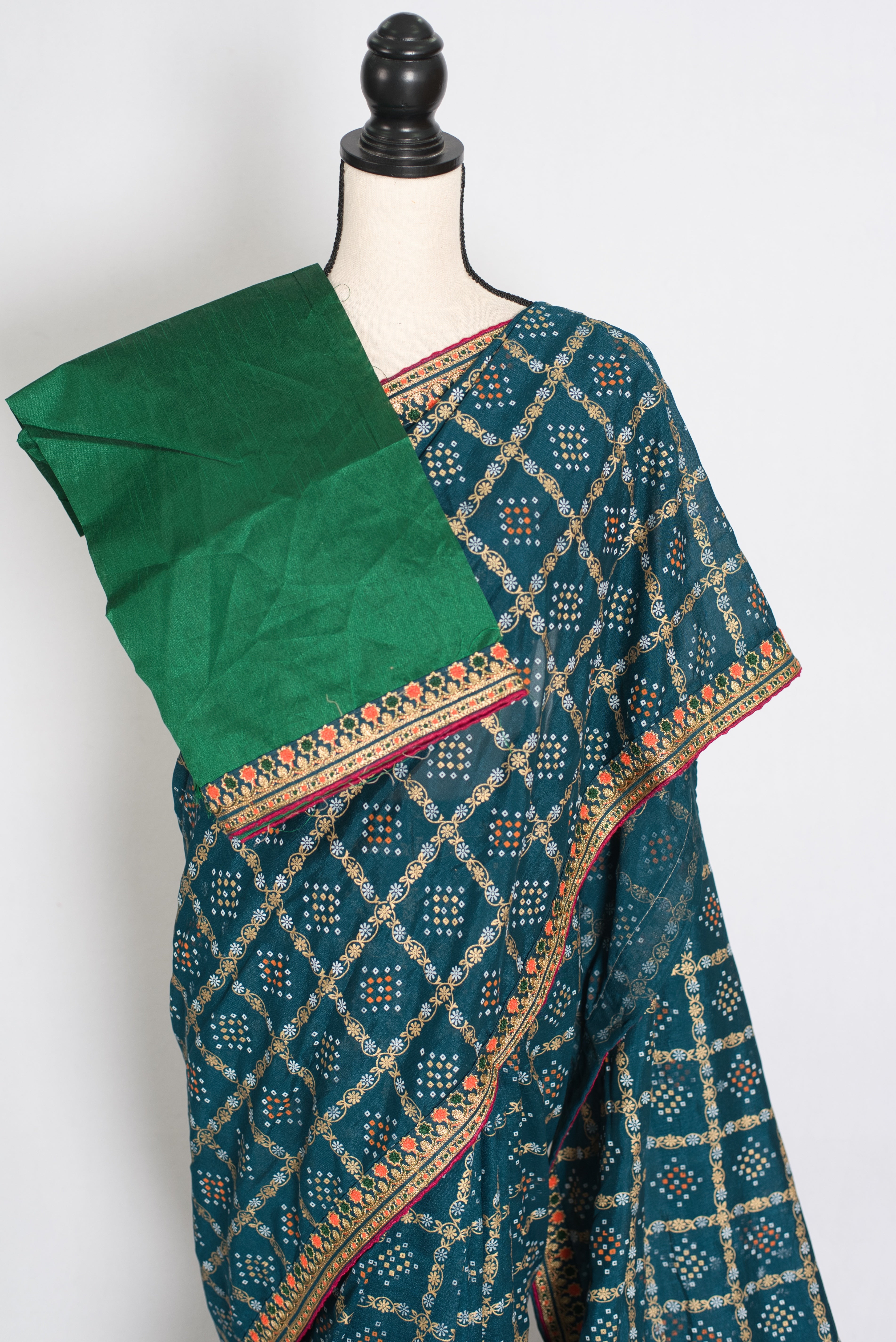 Gini | Greenish Blue Gharchola Saree| Budget-Friendly Lightweight Festive Wear