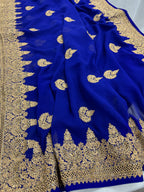 Tanima | Royal Blue and Gold Georgette Bridal Saree | Bollywood Partywear