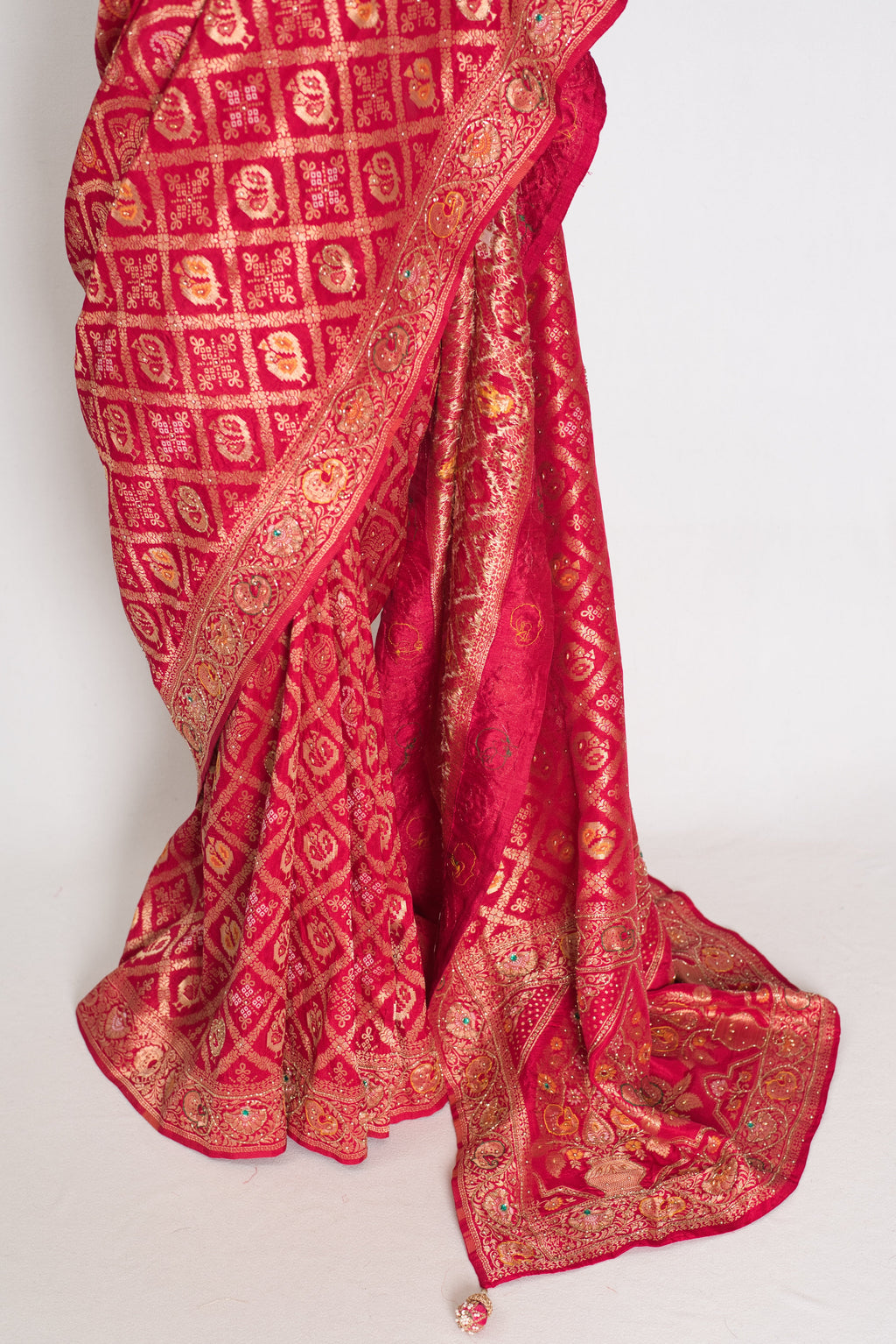 Asha | Rani Pink Cut Dana Hand Embroidery Dola Silk Banarasi Saree