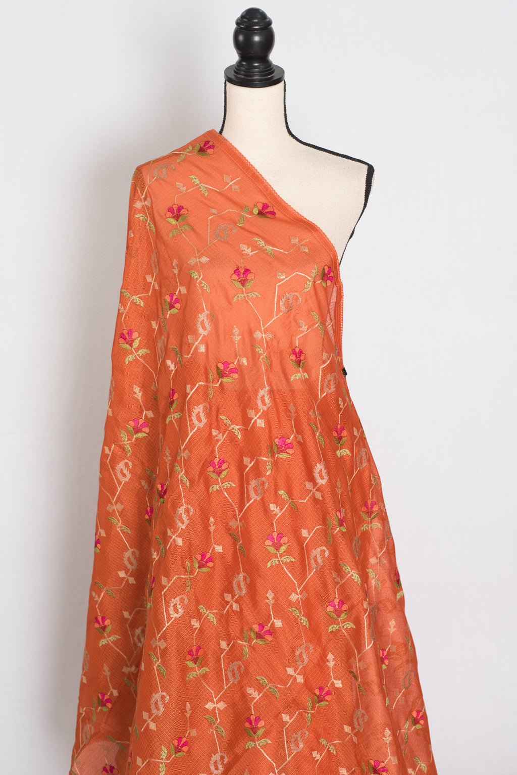 Anjani | Vibrant Orange Blended Kota Silk Saree | Soft, Flowy Machine Embroidery