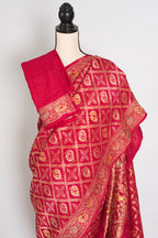 Asha | Rani Pink Cut Dana Hand Embroidery Dola Silk Banarasi Saree