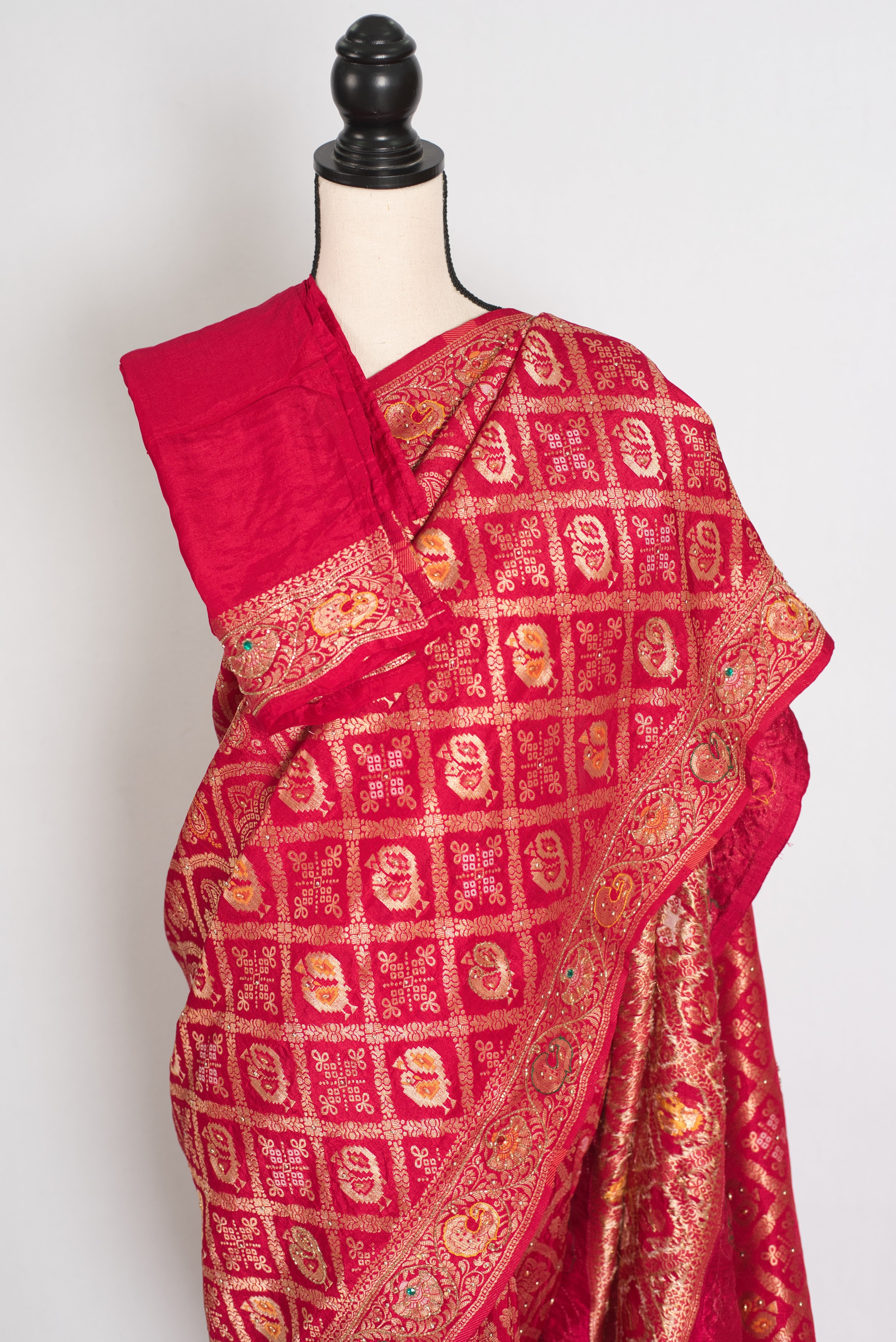 Asha | Rani Pink Cut Dana Hand Embroidery Dola Silk Banarasi Saree