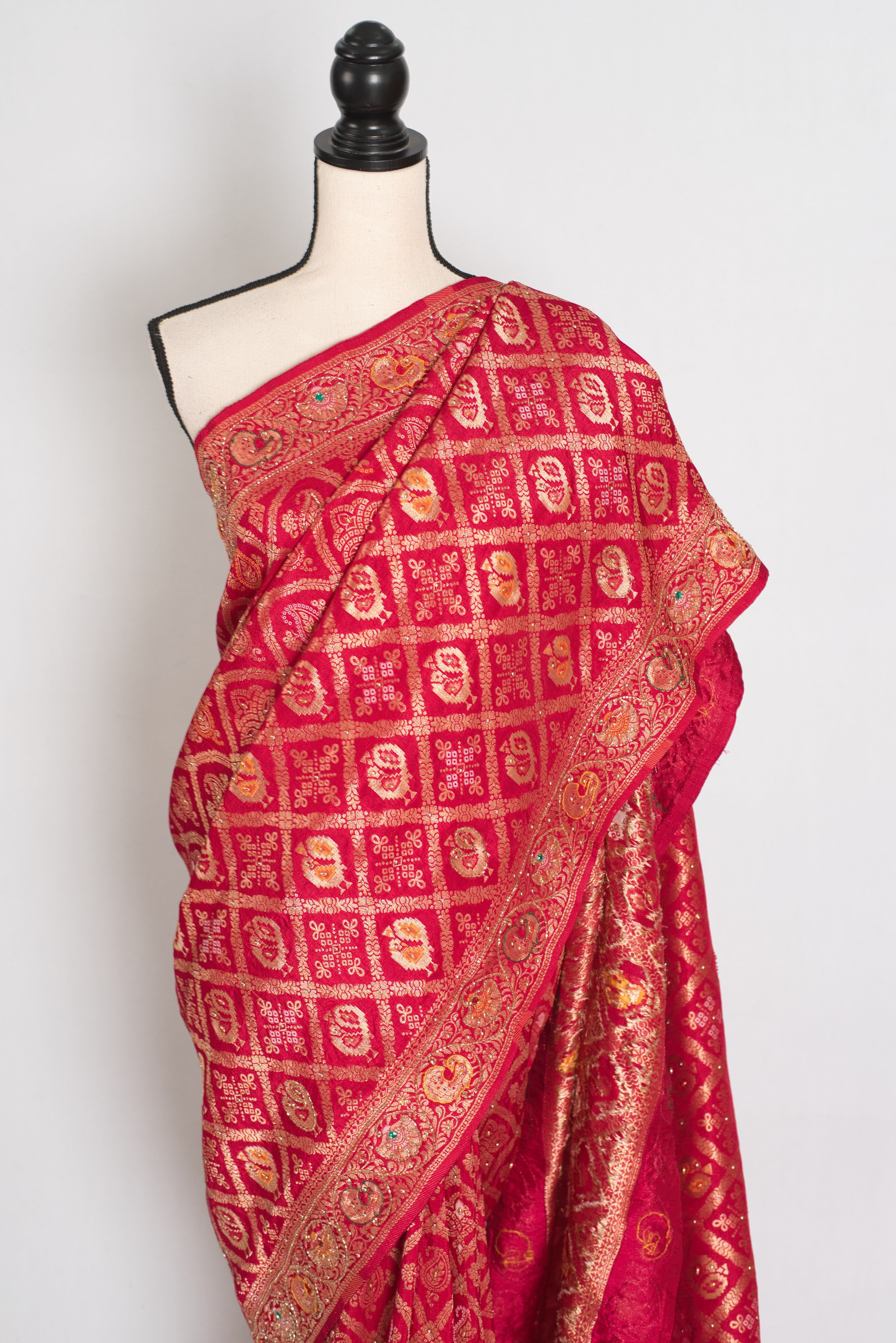 Asha | Rani Pink Cut Dana Hand Embroidery Dola Silk Banarasi Saree