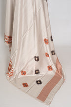 Rita | Cement White Soft Satin Saree with Traditional Kolka Prints