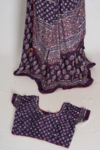 Parul | Purple Ajrakh Print Lehenga Saree with Stitched Blouse