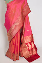 Vibha | Dual-Shade Pink Banarasi Silk Saree with 36 Size Ready-Stitched Blouse