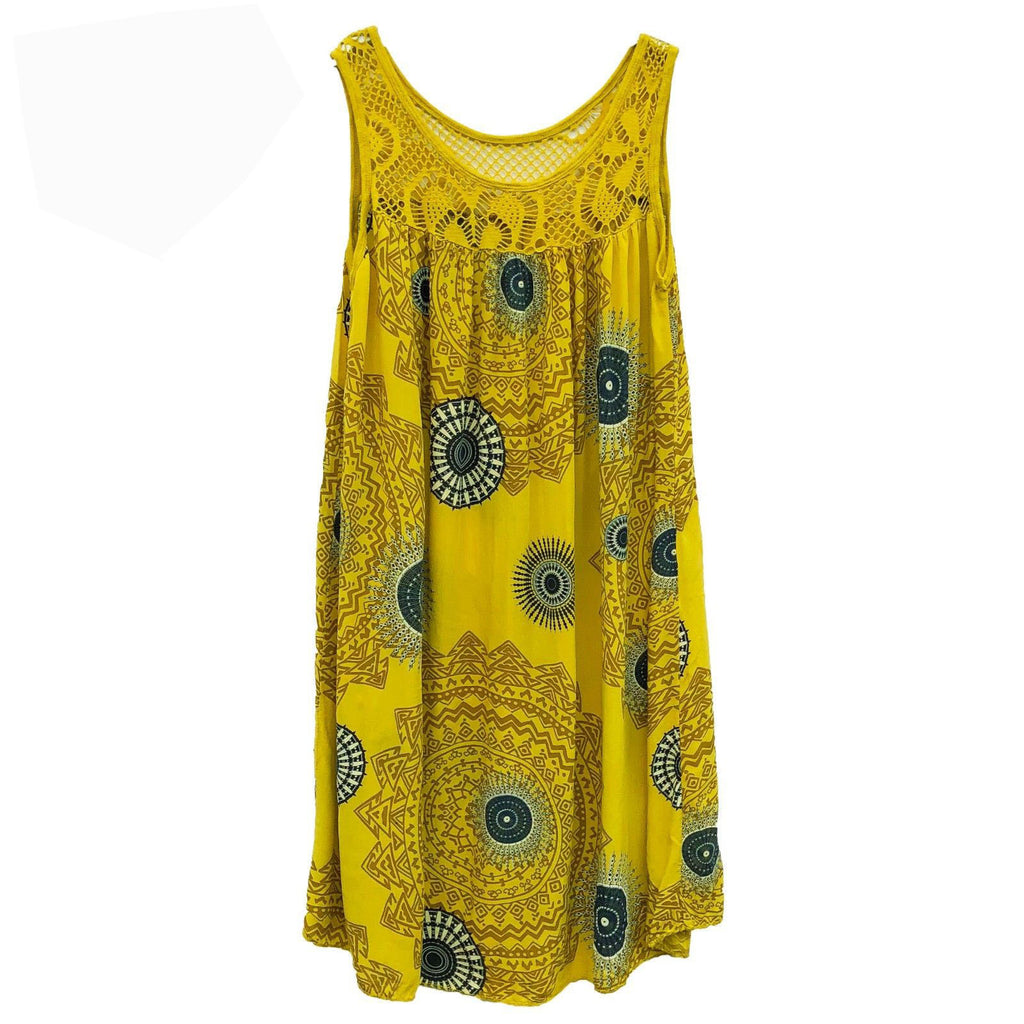 European And American Women's Clothing Lace Print Sleeveless Swing Loose Sexy Dress