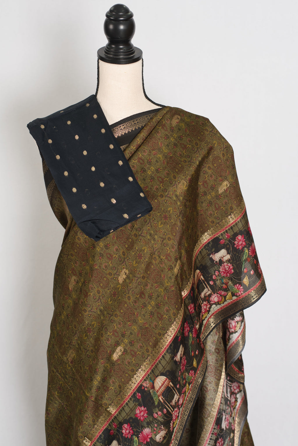 Dilshad | Henna Green Dola Silk Banarasi Saree | Perfect for Mehendi Ceremony