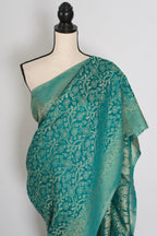 Rini | Rama Green Semi Georgette Banarasi Saree | Pre-Stitched Size 36 Blouse