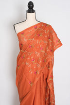 Anjani | Vibrant Orange Blended Kota Silk Saree | Soft, Flowy Machine Embroidery