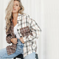European And American Women's Clothing Wholesale Original Design Asymmetric Color-contrast Check Shirt Long Sleeve Lapel Casual Shirt 255270