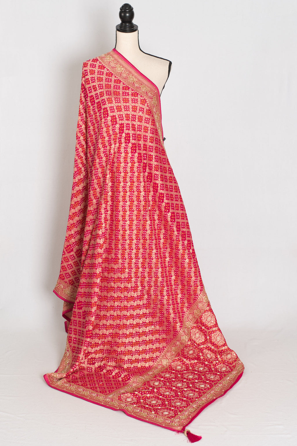 Afrin | Rani Pink Semi Georgette Saree | Pre-Stitched Size 38 Blouse