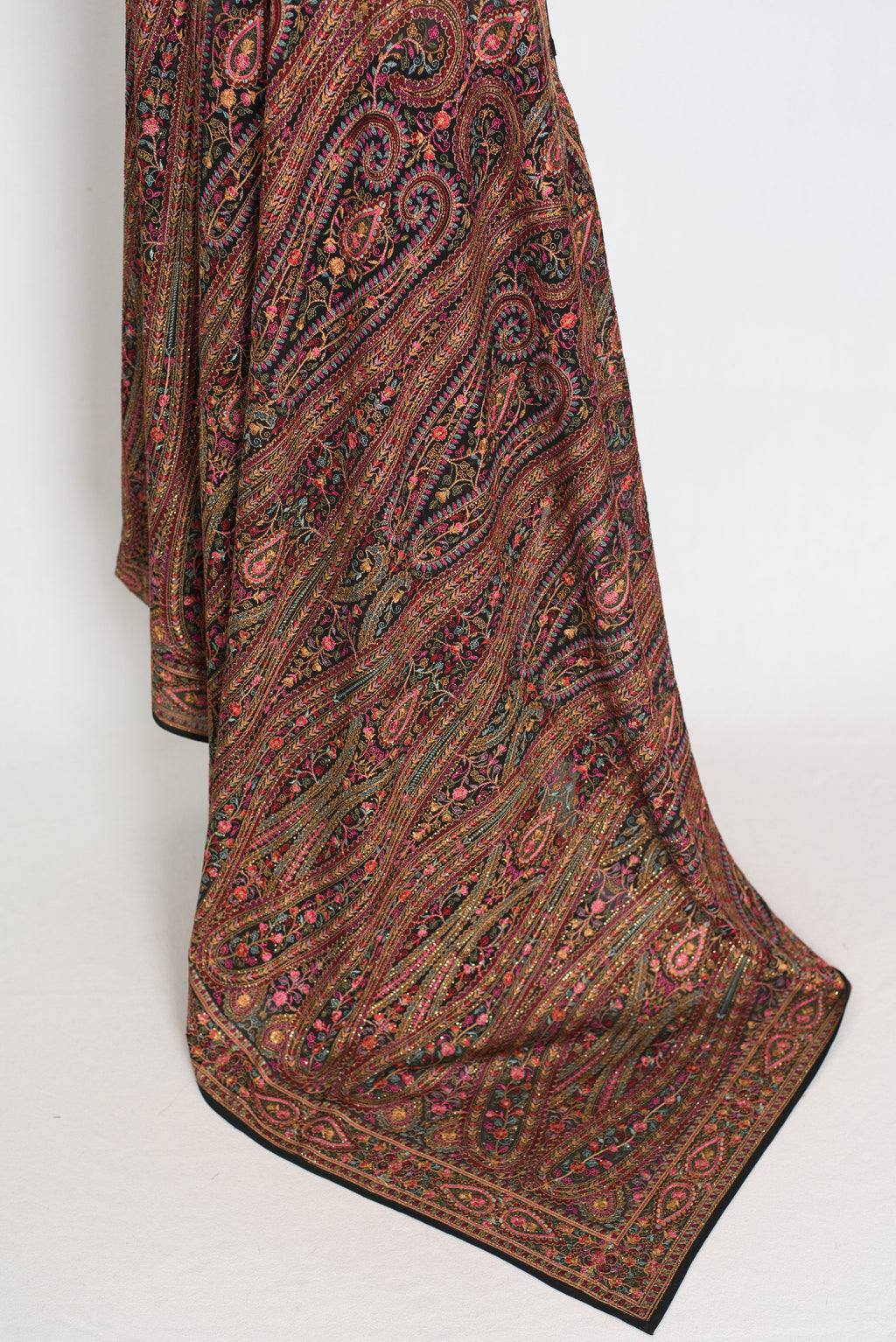 Pritha | Black Georgette Saree | All-Over Intricate Kashmiri Embroidery Jaal