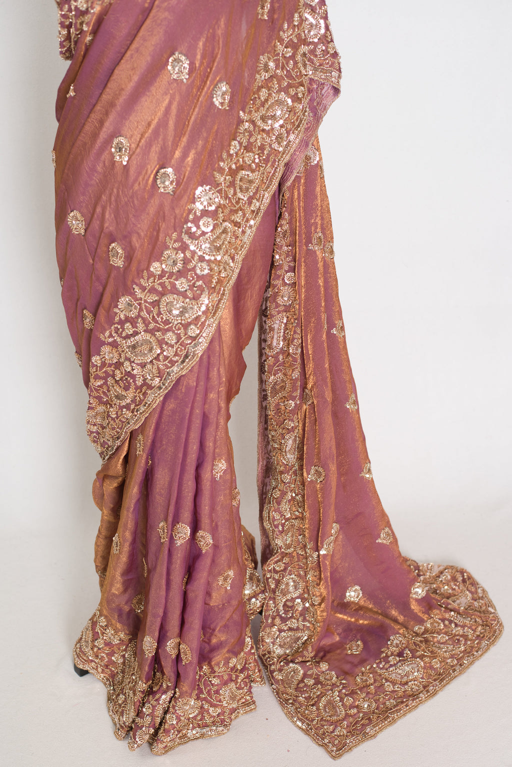 Farheen | Soft Peach Purple Organza Saree | Luxury Cocktail & Wedding Reception