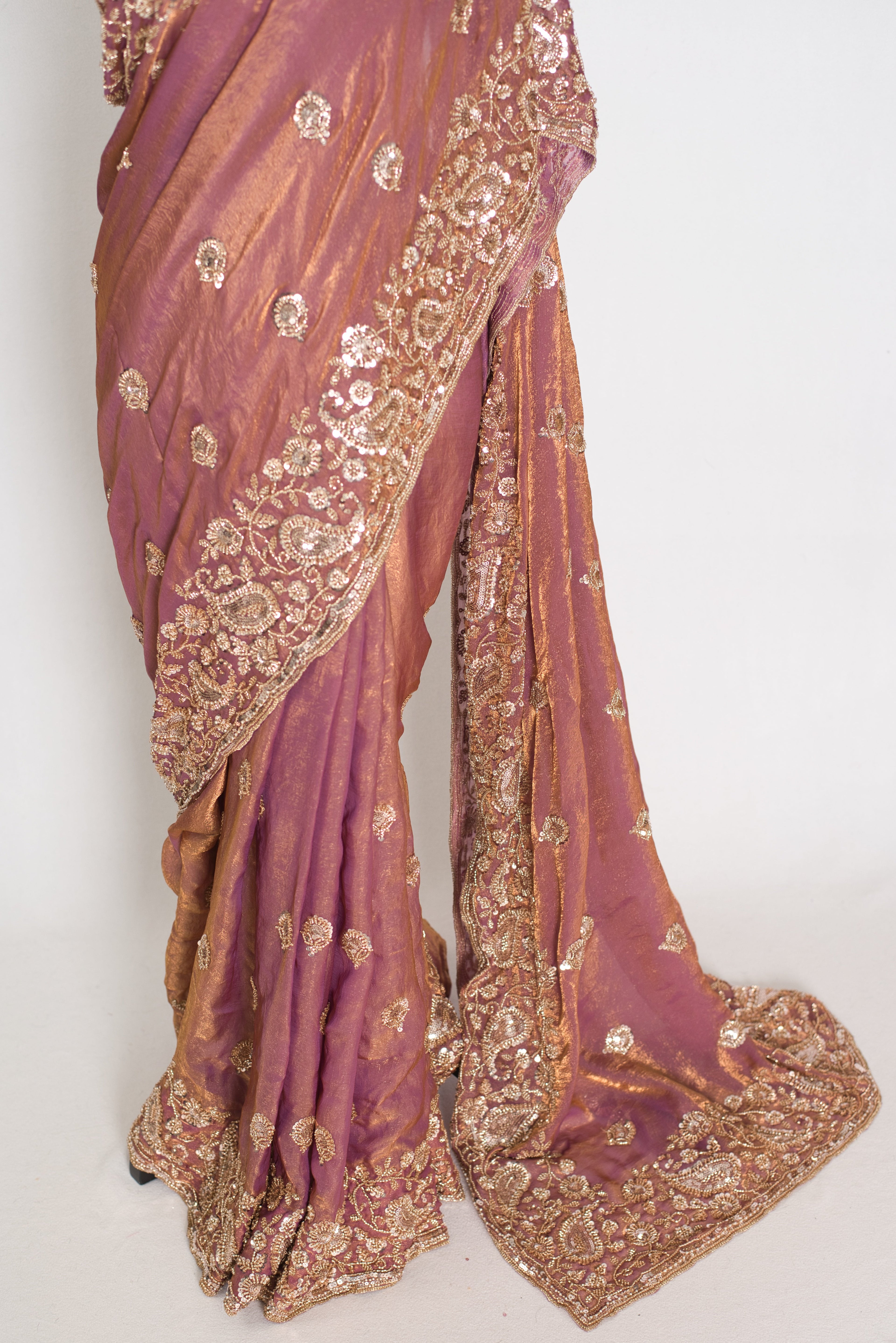 Farheen | Soft Peach Purple Organza Saree | Luxury Cocktail & Wedding Reception