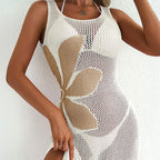 Hollow-out Knitted Jacquard Bikini Cover-Up Sun-Protective Dress