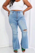 Women's Jess Button Flare Light Blue Jeans Regular - Plus Sizes