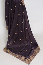 Priya | Deep Purple Tissue Saree | Stitched Size 38 Blouse (Adjustable to 40)