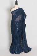 Maya | Midnight Blue Soft Net Sequin Saree | Bollywood Partywear