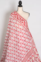 Rai : White and Red Blended Cotton Jamdani Saree, Bengali Durga Puja Look