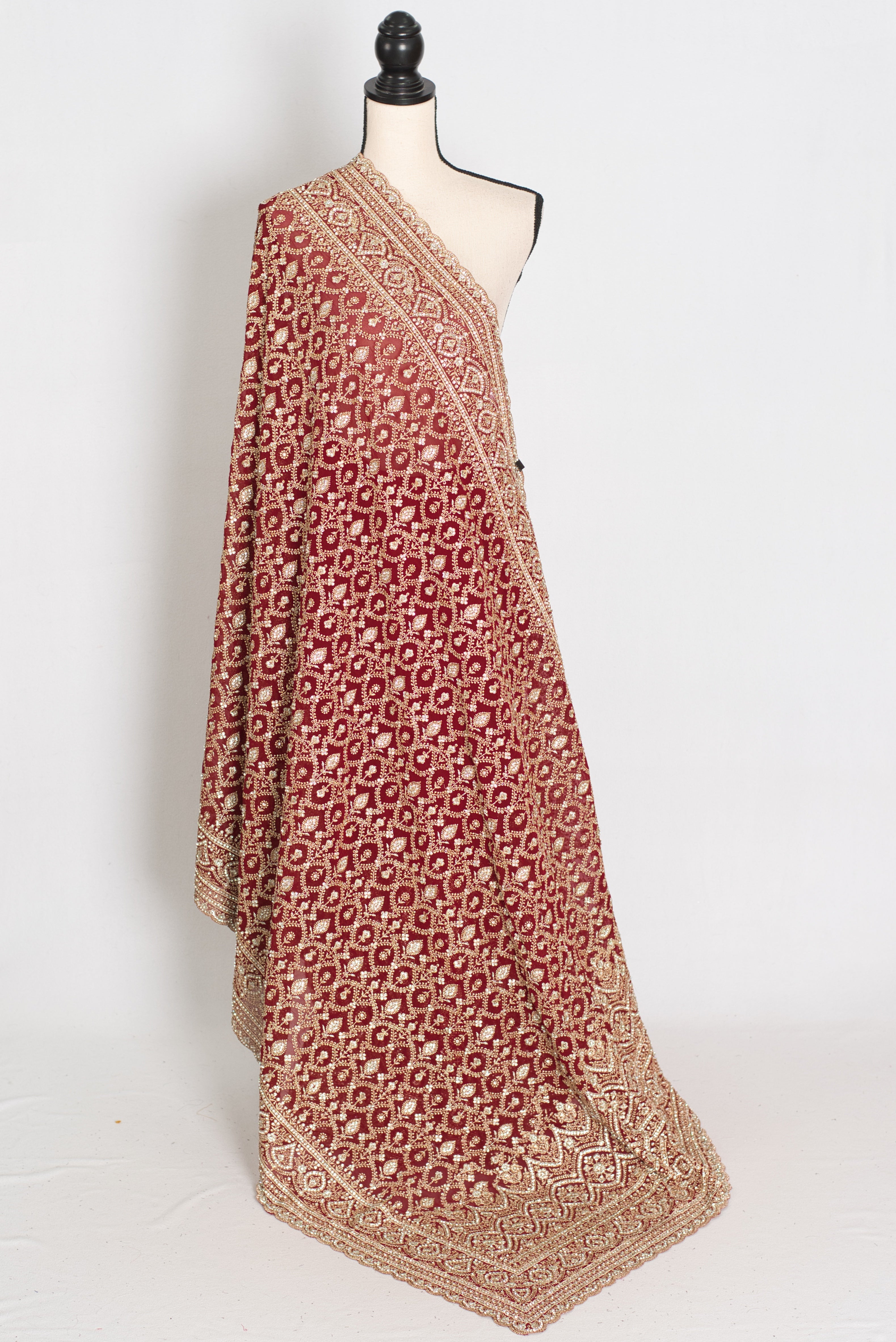 Mohey | Maroon and Gold Georgette Bridal Saree | Elegant Royal Festive Wear