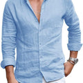 Mens Button down Shirt Linen Cotton Shirts Casual Long Sleeve Tops