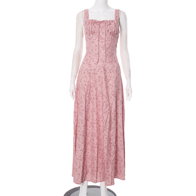 European And American Spring And Summer Floral Backless Slim Fit Sleeveless Split Dress