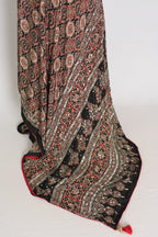 Aliya | Black Ajrakh Printed Mirror Work Saree| Bollywood Inspired Partywear