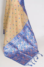 Aai: Royal Blue & Beige Blended Cotton Baluchari Saree | Mythological Motif Work
