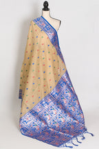 Aai: Royal Blue & Beige Blended Cotton Baluchari Saree | Mythological Motif Work