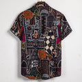 Men's Summer New Fashion Short-sleeved Linen Indian Ethnic Fashion Flower Shirt