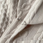 Womens Knitted Jacquard Lapel Fitted Waist Long Sleeve Coat