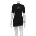 Sexy Lace Hollow-out Spliced Short Sleeve Dress
